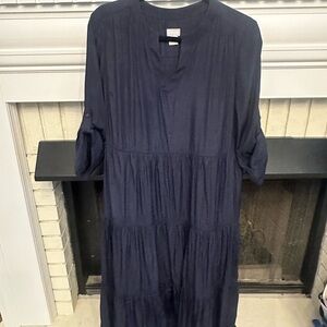 Chico's Dark Blue Long Sleeve Maxi Dress